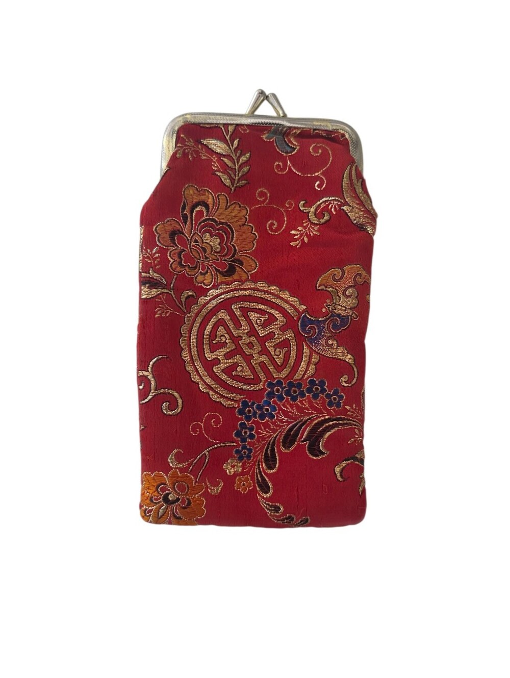 Red Embroidered Satin Clutch Bag